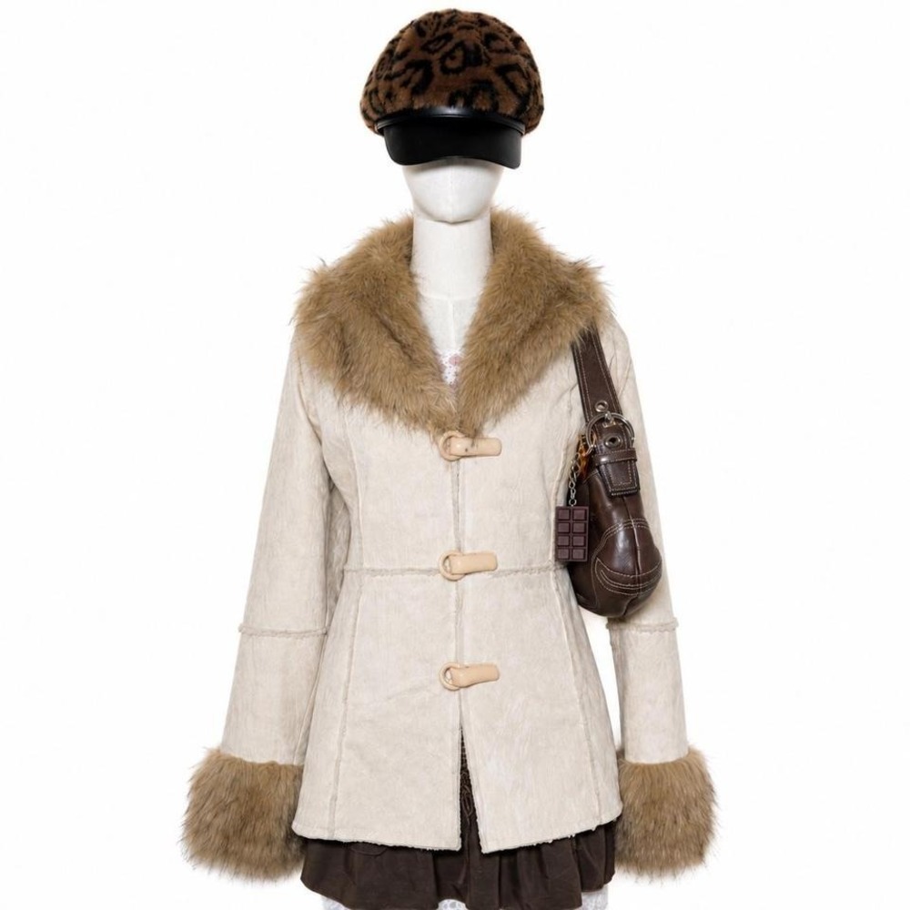 Vintage Y2K Baby Phat Faux Fur Coat Jacket Cream Brown vintage